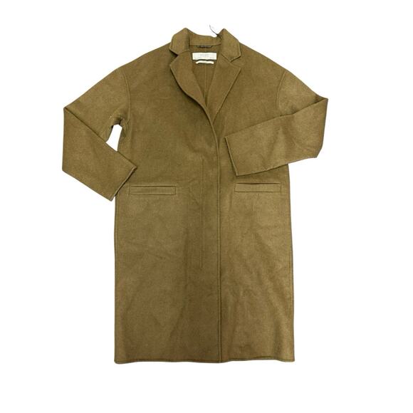 ZARA Wool Blend Minimalist Overcoat Small Olive Brown Classic Fall Coat - Picture 2 of 12